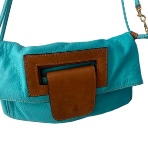 Vintage Italian 3-in-1 Convertible Leather bag Turquoise & Cognac MODA in ITALIA